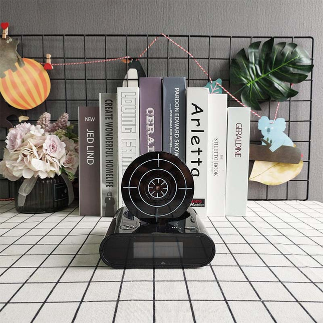 Gun Alarm Clock - Target Shooting Alarm with Infrared Gun, Recordable Alarm & Game Modes(Black).