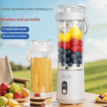 Portable Wireless Juicer Cup - 600ml, 12-Blade, USB-C Rechargeable Smoothie Blender(white).