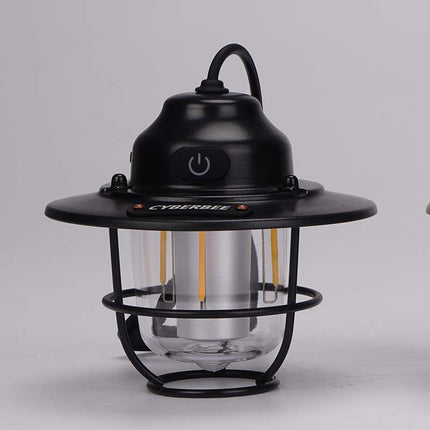Retro LED Camping Lantern with Multiple Light Modes - USB Rechargeable, Hanging Design(black).