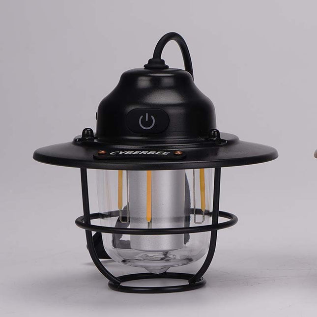 Retro LED Camping Lantern with Multiple Light Modes - USB Rechargeable, Hanging Design(black).