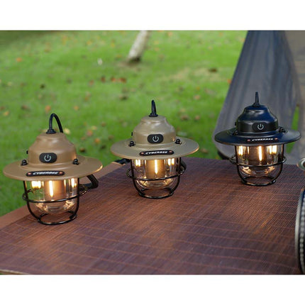 Retro LED Camping Lantern with Multiple Light Modes - USB Rechargeable, Hanging Design(black).