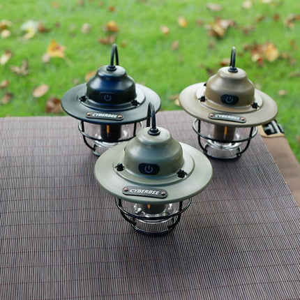 Retro LED Camping Lantern with Multiple Light Modes - USB Rechargeable, Hanging Design(black).