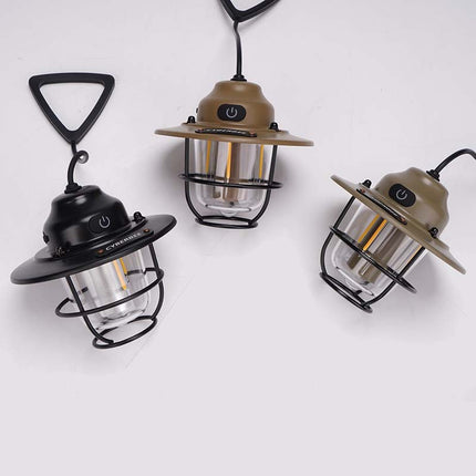 Retro LED Camping Lantern with Multiple Light Modes - USB Rechargeable, Hanging Design(black).