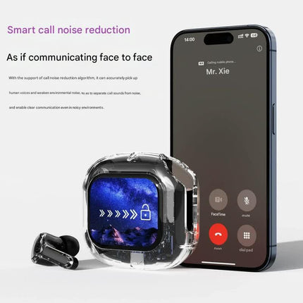 Transparent TWS Wireless Earbuds with Smart Call Noise Reduction & LED Display Case - Bluetooth 5.4(white).