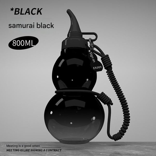 Unique Gourd-Shaped Sports Water Bottle - 800ml Tritan Material, Leakproof with Carry Strap(black).