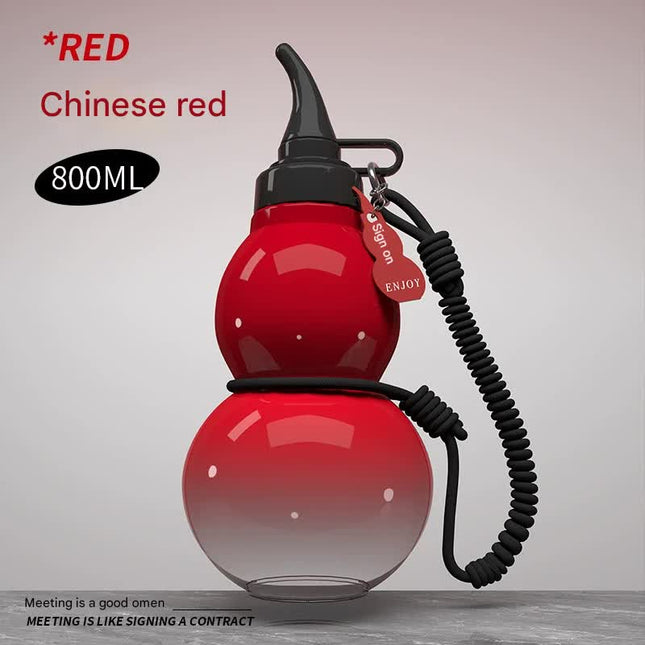 Unique Gourd-Shaped Sports Water Bottle - 800ml Tritan Material, Leakproof with Carry Strap(red).