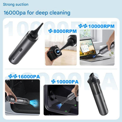 Portable Cordless Handheld Vacuum Cleaner - 16000Pa Suction, 3x2000mAh Battery, Multiple Attachments(black).