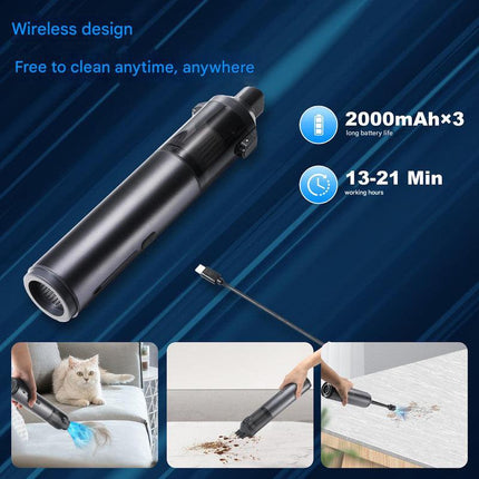 Portable Cordless Handheld Vacuum Cleaner - 16000Pa Suction, 3x2000mAh Battery, Multiple Attachments(black).