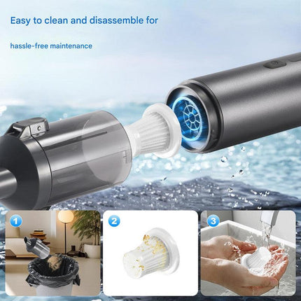 Portable Cordless Handheld Vacuum Cleaner - 16000Pa Suction, 3x2000mAh Battery, Multiple Attachments(Gold).