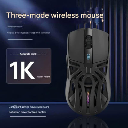 Tri-Mode Wireless Gaming Mouse - 1KHz Polling, 10000 DPI, Digital Display, Lightweight 73g(grey).