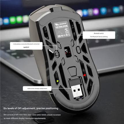 Tri-Mode Wireless Gaming Mouse - 1KHz Polling, 10000 DPI, Digital Display, Lightweight 73g(grey).