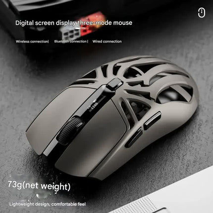 Tri-Mode Wireless Gaming Mouse - 1KHz Polling, 10000 DPI, Digital Display, Lightweight 73g(Black).