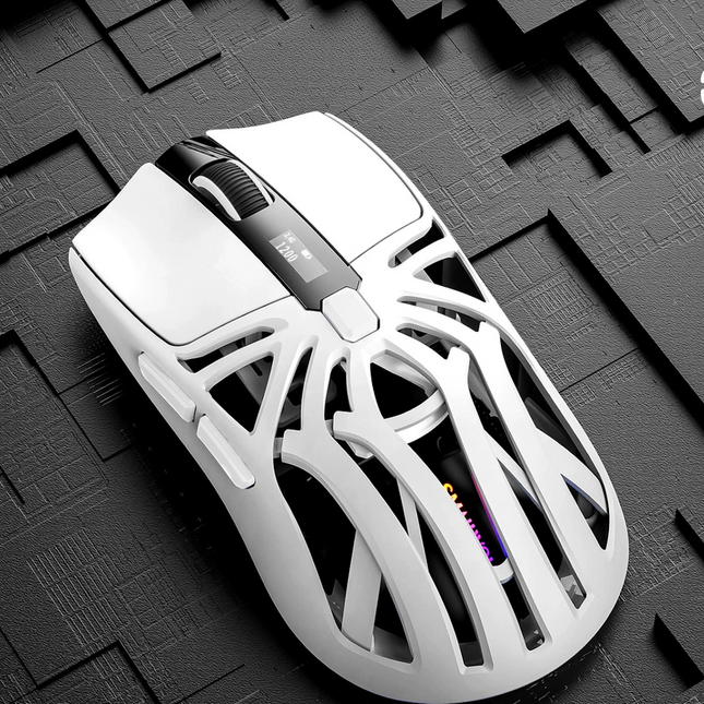 Tri-Mode Wireless Gaming Mouse - 1KHz Polling, 10000 DPI, Digital Display, Lightweight 73g(White).