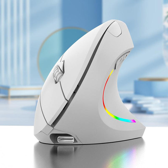 Ergonomic Vertical Wireless Mouse - 2.4G/Bluetooth, Rechargeable, RGB Light, 4 DPI Levels(white).