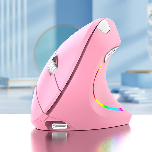 Ergonomic Vertical Wireless Mouse - 2.4G/Bluetooth, Rechargeable, RGB Light, 4 DPI Levels(pink).