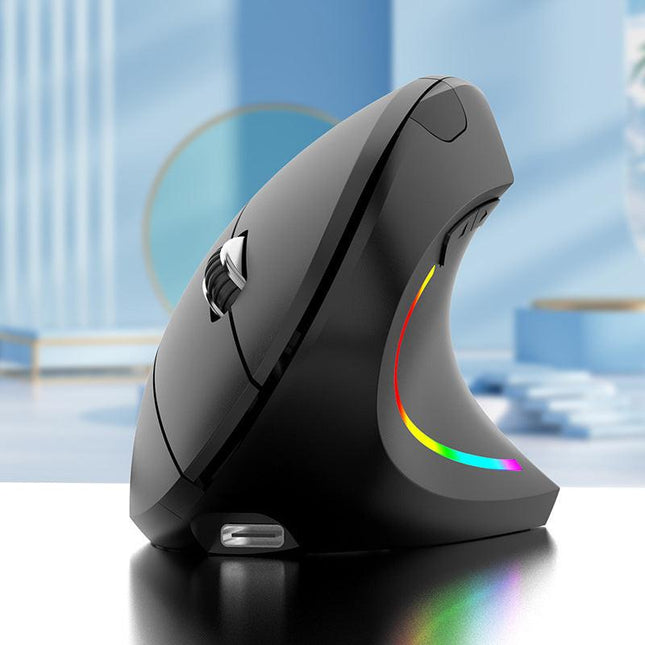 Ergonomic Vertical Wireless Mouse - 2.4G/Bluetooth, Rechargeable, RGB Light, 4 DPI Levels(black).
