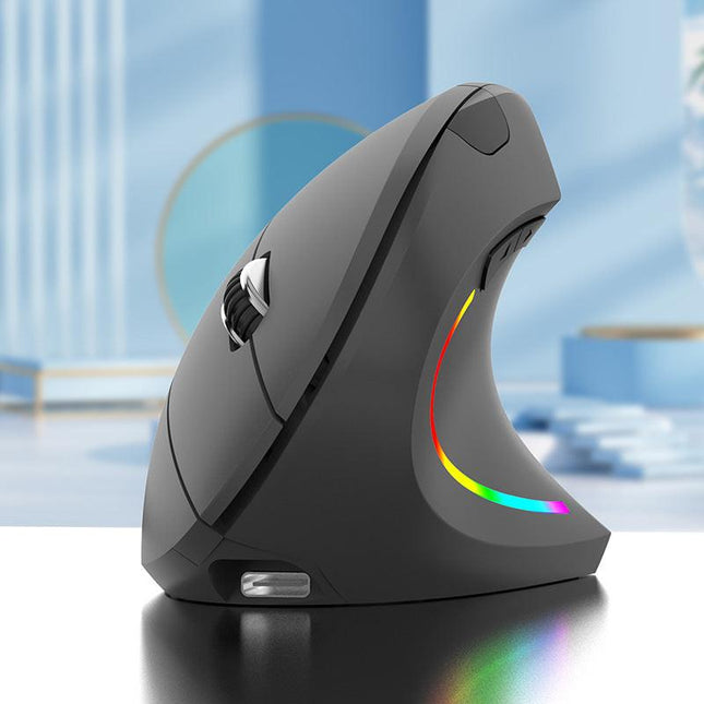 Ergonomic Vertical Wireless Mouse - 2.4G/Bluetooth, Rechargeable, RGB Light, 4 DPI Levels(grey).