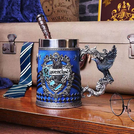 Collectible Fantasy House Crest Tankard Mug - 600ml Stainless Steel Lined Resin Beer Stein(blue).