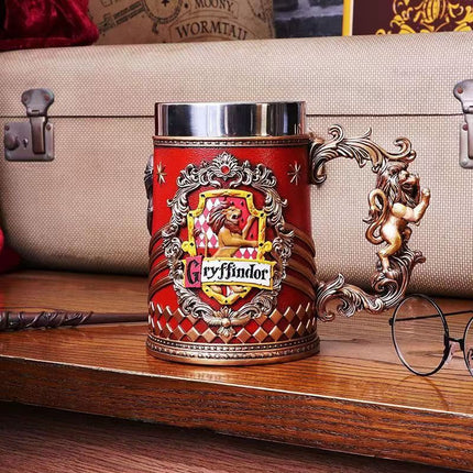 Collectible Fantasy House Crest Tankard Mug - 600ml Stainless Steel Lined Resin Beer Stein(red).