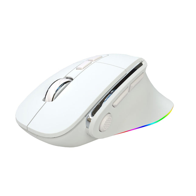 Ergonomic Vertical Wireless Mouse - Dual Mode (2.4G + Bluetooth), RGB Light, Rechargeable 500mAh Battery(White).