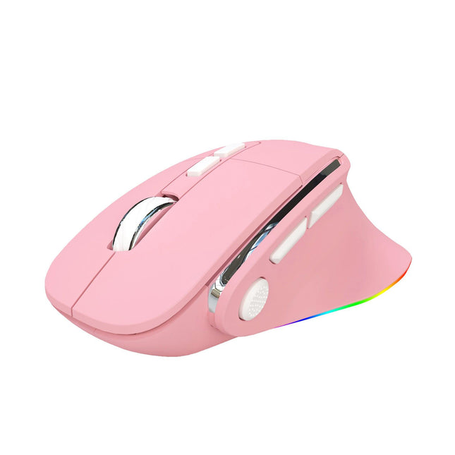 Ergonomic Vertical Wireless Mouse - Dual Mode (2.4G + Bluetooth), RGB Light, Rechargeable 500mAh Battery(Pink).