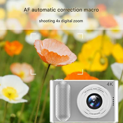 Ultra HD 4K Dual Lens Digital Camera - 44MP, 4X Zoom, 2.4" Screen, Complete with 64GB Card (pink).