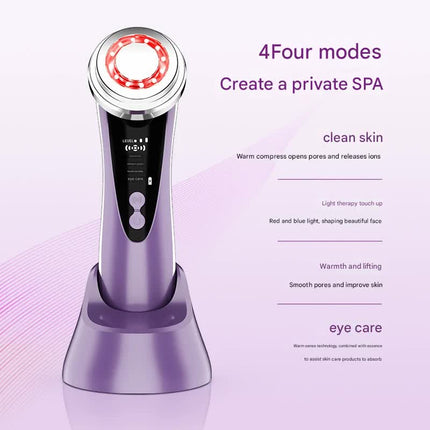 4-in-1 Facial Beauty Device - LED Light Therapy, Warm Lifting, Ion Cleansing & Eye Care(red).