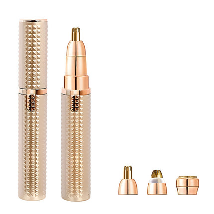 3-in-1 Rechargeable Electric Trimmer for Women - Nose, Eyebrow & Facial Hair Remover with Washable Heads & LED Light(Gold).