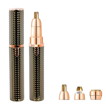 3-in-1 Rechargeable Electric Trimmer for Women - Nose, Eyebrow & Facial Hair Remover with Washable Heads & LED Light(brown).