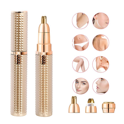 3-in-1 Rechargeable Electric Trimmer for Women - Nose, Eyebrow & Facial Hair Remover with Washable Heads & LED Light(brown).