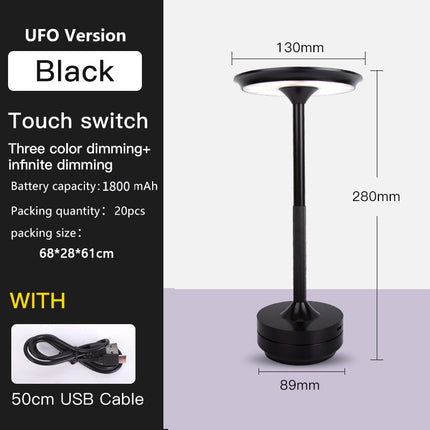 UFO Version LED Desk Lamp - Black Touch Switch with Dimming and USB Cable.