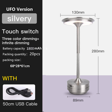 UFO Version LED Desk Lamp - Silver Touch Switch with Dimming and USB Cable.