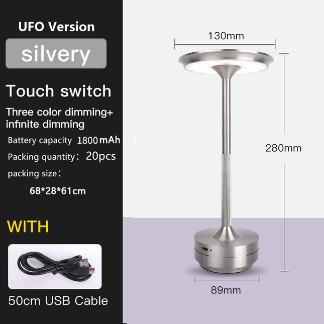 UFO Version LED Desk Lamp - Silver Touch Switch with Dimming and USB Cable.