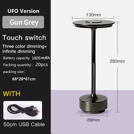 UFO Version LED Desk Lamp - Gunmetal Gray Touch Switch with Dimming and USB Cable.