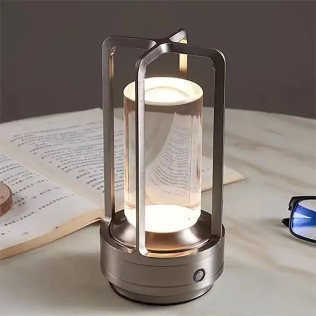 Cross-Shaped LED Table Lamp - Silver Touch Button with USB Charging.