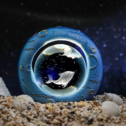 Celestial Ring LED Crystal Ball Lamp - 3D Engraving, Unique Gift (Dolphin).