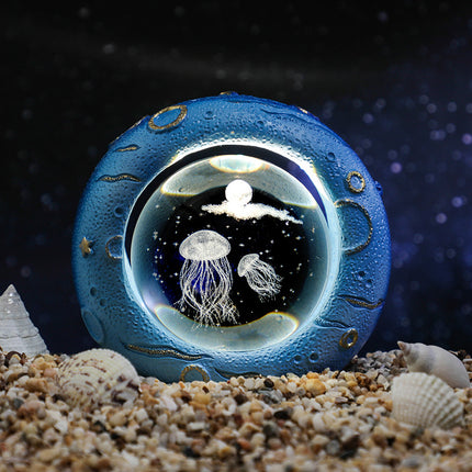 Celestial Ring LED Crystal Ball Lamp - 3D Engraving, Unique Gift (Jellyfish).