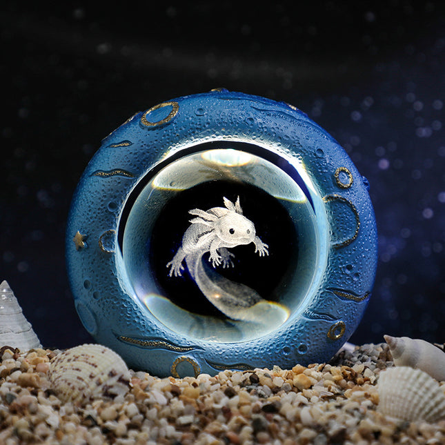 Celestial Ring LED Crystal Ball Lamp - 3D Engraving, Unique Gift (Salamander).