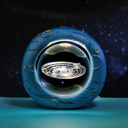 Celestial Ring LED Crystal Ball Lamp - 3D Engraving, Unique Gift (Solar system).