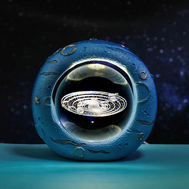 Celestial Ring LED Crystal Ball Lamp - 3D Engraving, Unique Gift (Solar system).