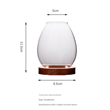Windproof Glass Candle Cover with Wood Base - For Tealights, Zen Home Accent (Plum blossom candlestick).