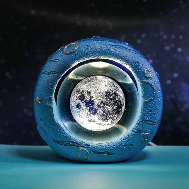 Celestial Ring LED Crystal Ball Lamp - 3D Engraving, Unique Gift (Moon).