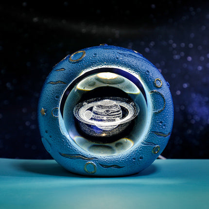 Celestial Ring LED Crystal Ball Lamp - 3D Engraving, Unique Gift (Saturn).