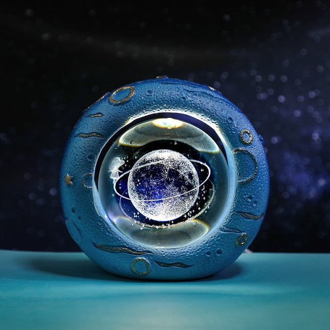 Celestial Ring LED Crystal Ball Lamp - 3D Engraving, Unique Gift (Walking in the Starry Sky).