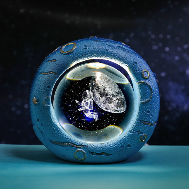 Celestial Ring LED Crystal Ball Lamp - 3D Engraving, Unique Gift (Traveling in the Starry Sky).