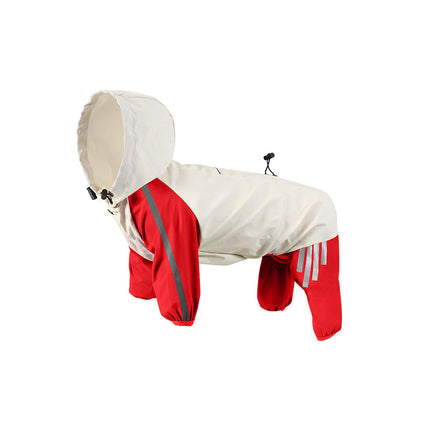 Colorblock (Beige red) Dog Raincoat - Waterproof with Hood and Reflective Strips (Size L).