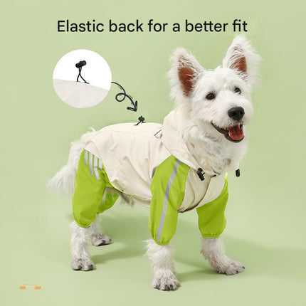Colorblock (Beige red) Dog Raincoat - Waterproof with Hood and Reflective Strips (Size XL).