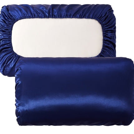 Navy blue Silky Satin Pillowcase Pair - Smooth for Hair & Skin, Elastic Fitted (46x70+16cm).