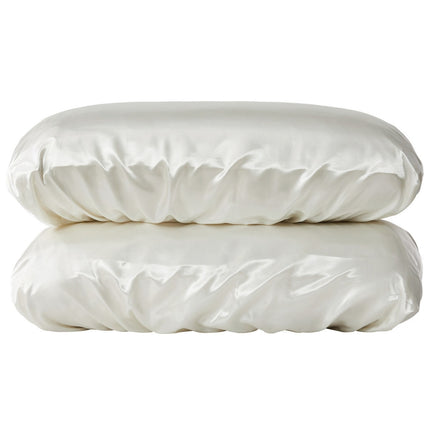 Beige Silky Satin Pillowcase Pair - Smooth for Hair & Skin, Elastic Fitted (46x90+16cm).