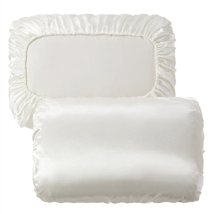 Beige Silky Satin Pillowcase Pair - Smooth for Hair & Skin, Elastic Fitted (46x70+16cm).